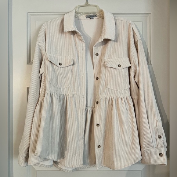Cream Corduroy Peplum Utility Jacket - Picture 1 of 5
